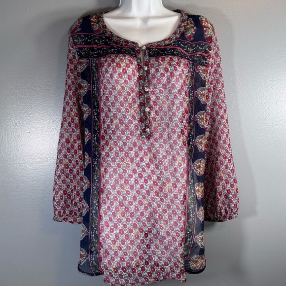 Lucky Brand Tops - LUCKY BRAND Boho Multicolor Floral Blouse Top Tunic Shirt Size XL